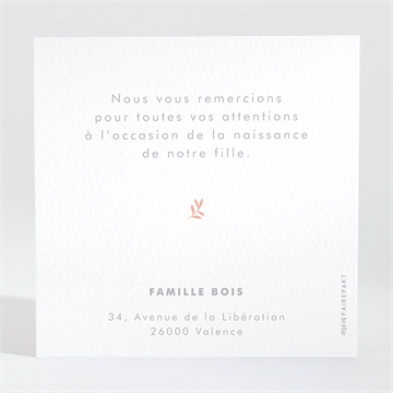 Remerciement naissance tout en relief - Dos de la carte