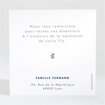 Remerciement naissance couronne en relief - Dos de la carte