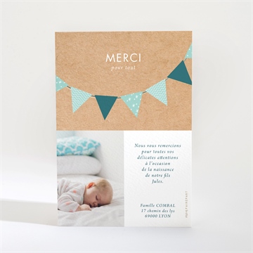 Remerciement naissance marque page banderoles kraft