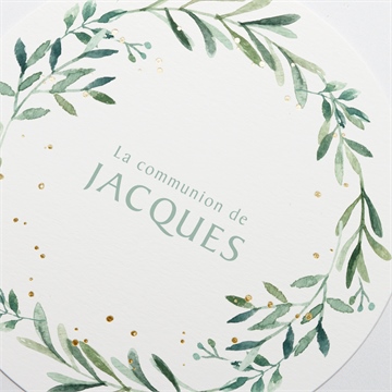 Faire-part communion végétal et dorure - Détail du faire-part