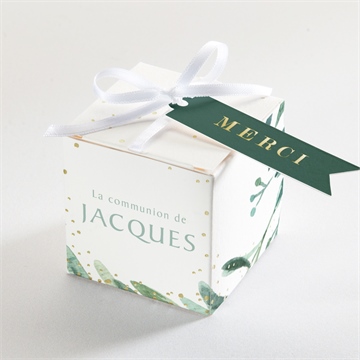 Boîte de dragées communion végétal et dorure carré