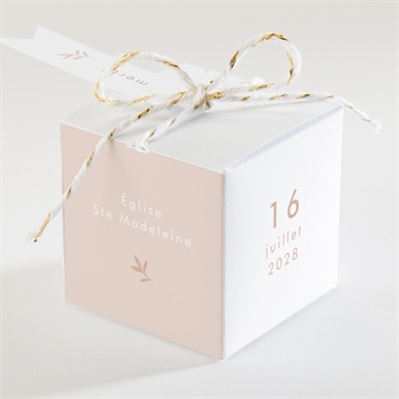 Boîte de dragées baptême colombe beige rosé - Dos de la boîte