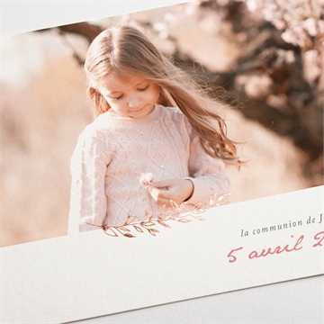 Faire-part communion cuivré végétal - Détail du faire-part