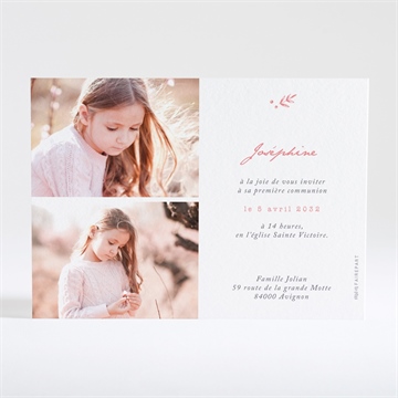 Faire-part communion cuivré végétal - Dos du faire-part