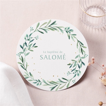 Faire-part de baptême feuilles et or