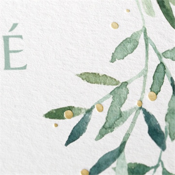 Faire-part de baptême feuilles et or - Marquage à chaud OR