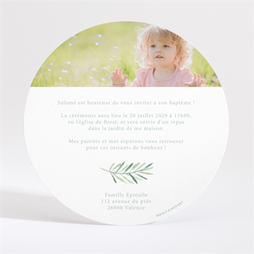 Faire-part de baptême feuilles et or - Dos du faire-part