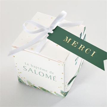 Boîte de dragées baptême feuilles et or - Dessus de la boîte
