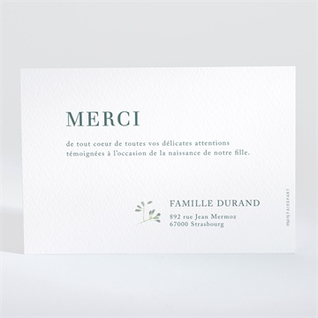 Remerciement naissance all in one végétation - Dos de la carte