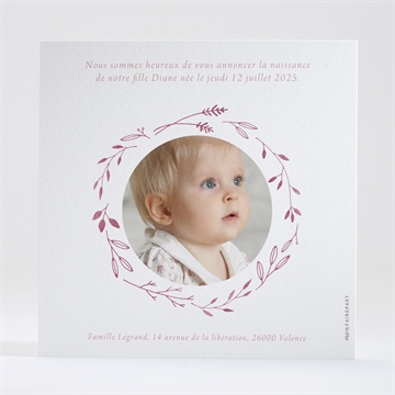 Faire-part naissance rose végétal - Dos du faire-part