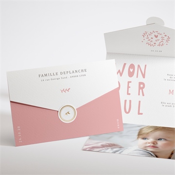 Faire-part naissance rose