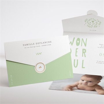Faire-part naissance tendre vert
