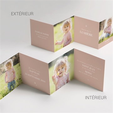 Faire-part de baptême rose thé - Vue d'ensemble