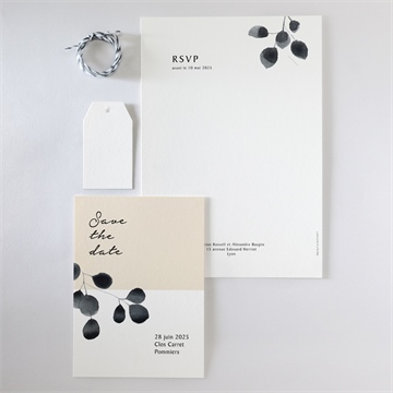 Faire-part mariage contraste - Vue d'ensemble verso