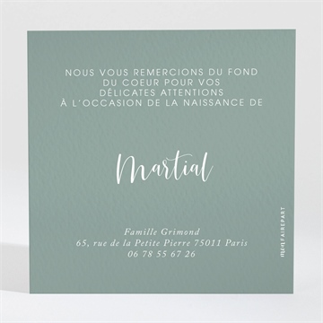 Remerciement naissance aquarelle pastel - Dos de la carte