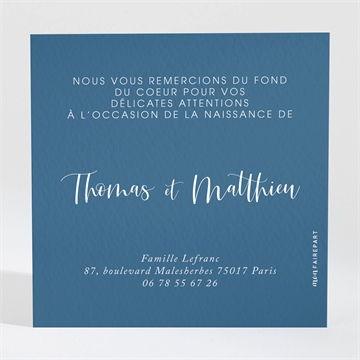 Remerciement naissance feuillage d'aquarelle - Dos de la carte