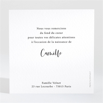 Remerciement naissance tendrement - Dos de la carte