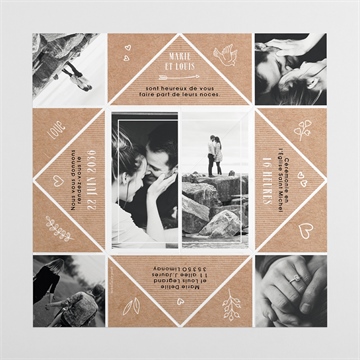 Faire-part mariage myriade - Intérieur de la cocotte dépliée