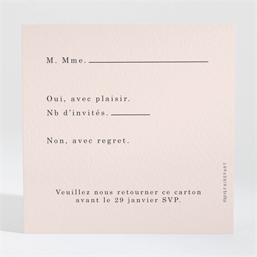 Carton réponse mariage en rose et blanc - Dos du carton