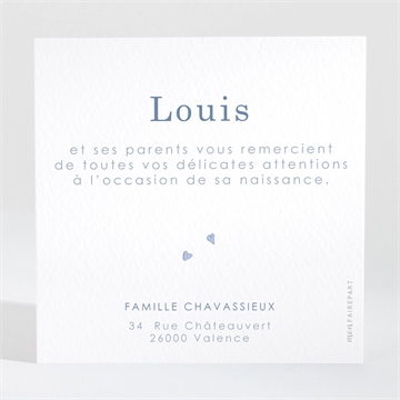 Remerciement naissance coeurs et poésie - Dos de la carte