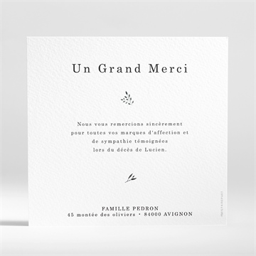 Remerciement décès sobre - Dos de la carte