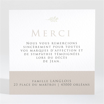 Remerciement décès hommage original carré - Dos du carton