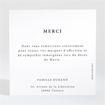 Remerciement décès couronné - Dos du carton