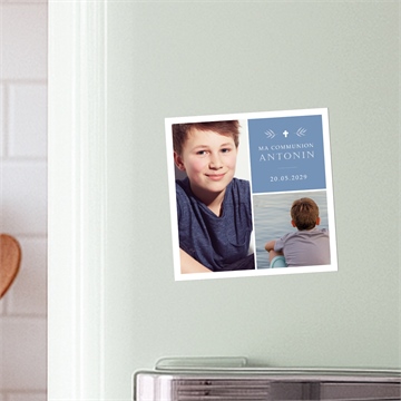 Faire-part communion bleu myosotis magnet
