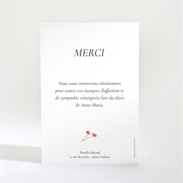 Remerciement décès en image - Dos du carton