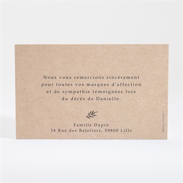 Remerciement décès en sa mémoire - Dos du carton