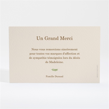 Remerciement décès douceur et foi - Dos de la carte