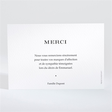 Remerciement décès sa joie - Dos de la carte