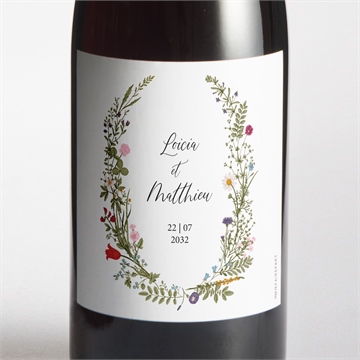 Etiquette de bouteille mariage gravure champêtre