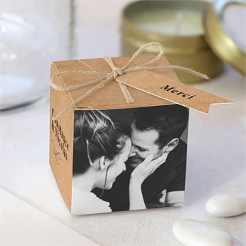 Boîte de dragées mariage photomaton kraft