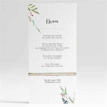 Menu mariage bouquet ardent - Dos du menu