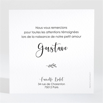Remerciement naissance jolie touche - Dos de la carte
