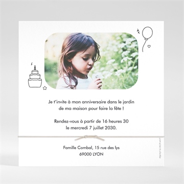 Invitation anniversaire jeux de coloriage et bracelet - Dos de l'invitation