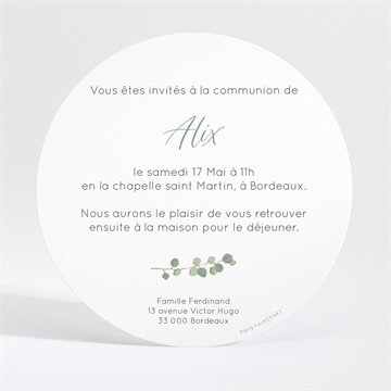 Faire-part communion en grâce - Dos du faire-part