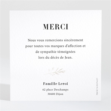 Remerciement décès ornement - Dos du remerciement