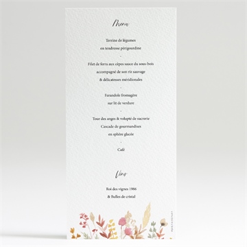 Menu mariage incandescent - Dos du menu