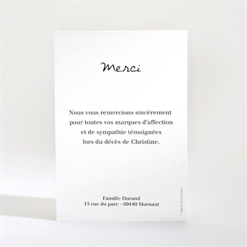 Remerciement décès souvenir portrait - Dos du remerciement