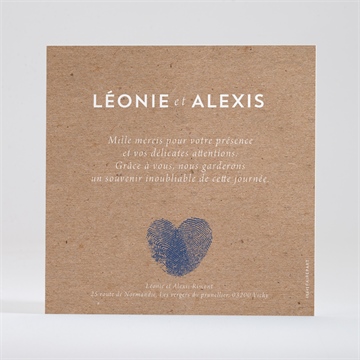Remerciement mariage uniques empreintes - Dos du remerciement