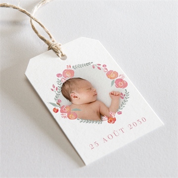 Etiquette baptême cadre de fleurs