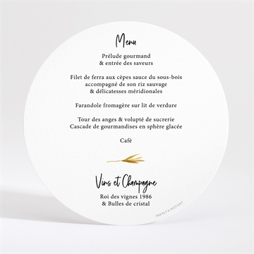 Menu mariage art champêtre rond - Dos du menu