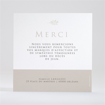 Remerciement décès hommage original - Dos du remerciement