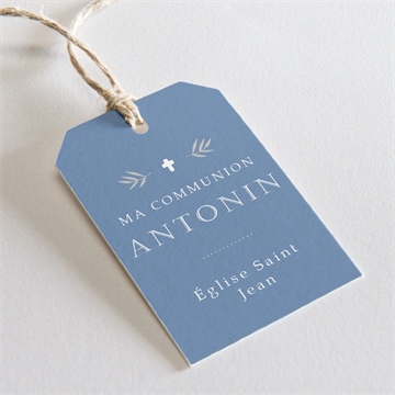 Etiquette communion bleu myosotis mignonette