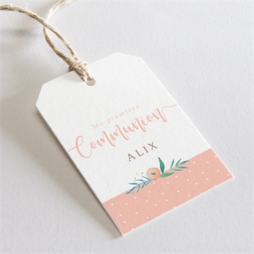 Etiquette communion rose tendre dorure