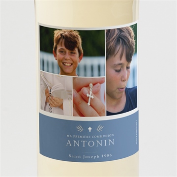 Etiquette de bouteille communion bleu myosotis mignonette