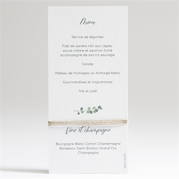 Menu communion en grâce - Dos du menu