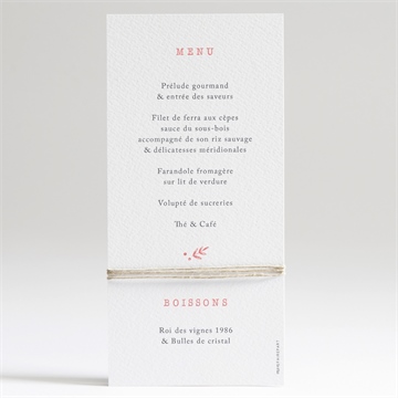 Menu communion cuivré végétal - Dos du menu